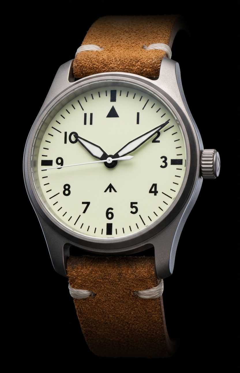 Flieger Galerne ORVEN — prise de vue nocturne, index et aiguilles luminescents Super-LumiNova C3