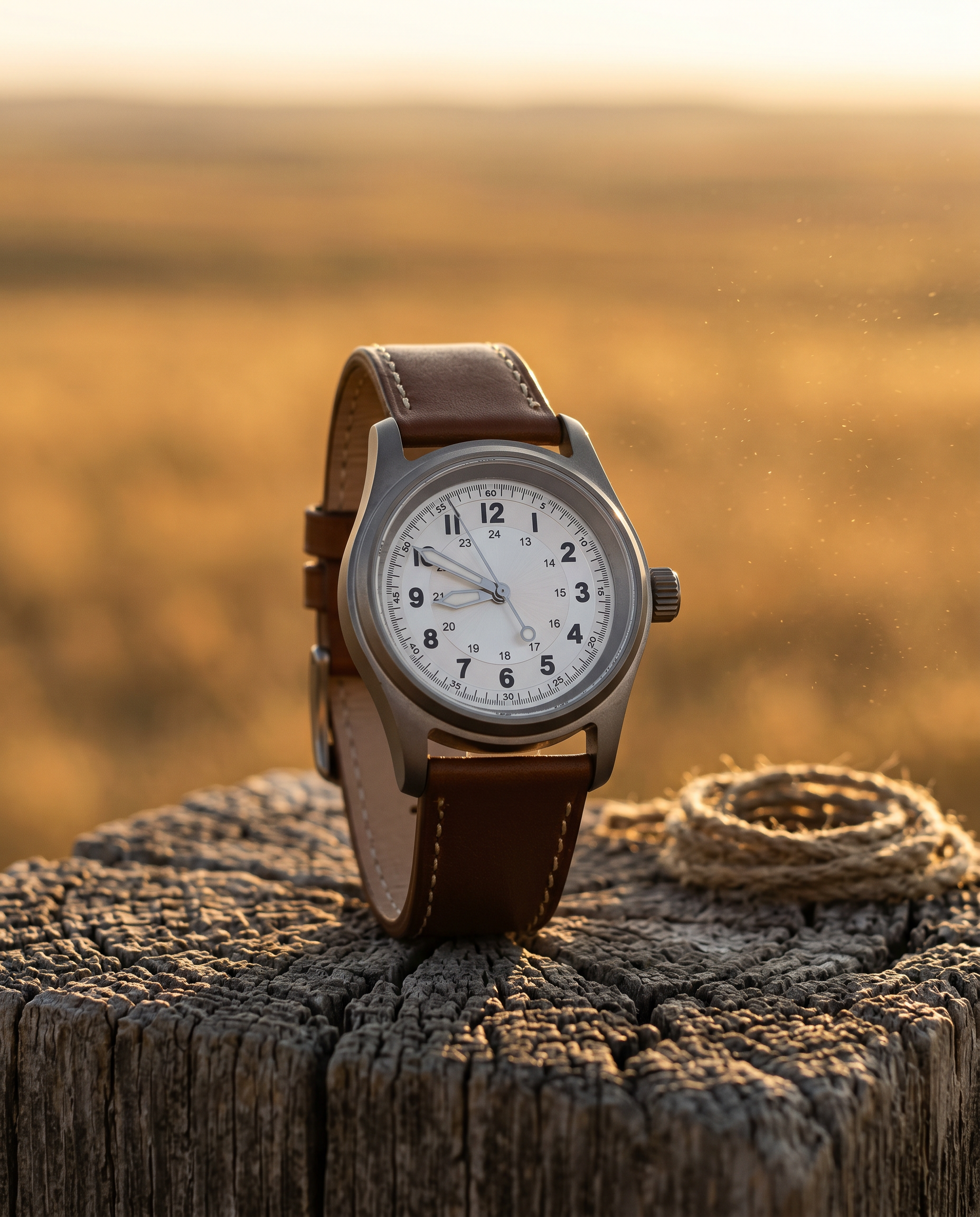 Flieger Tramontane ORVEN — montre automatique titane 36 mm, cadran type B, bracelet cuir beige
